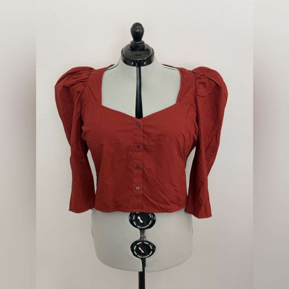 NWT Levi's Maroon Red Button Up Blouse with 3/4 Puff Sleeves Size 1X